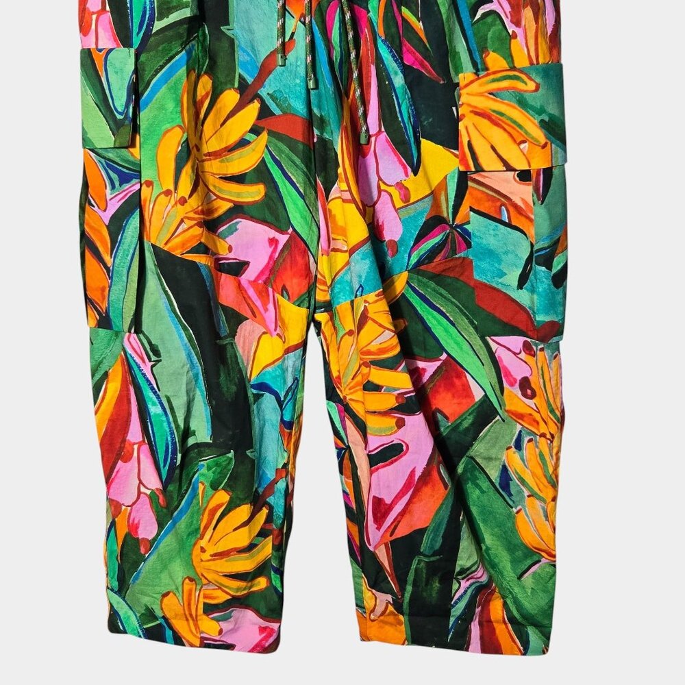 Farm Rio Banana Foliage Cargo Pants S Bold Colorful Tropical Resortwear NWT - Picture 4 of 12